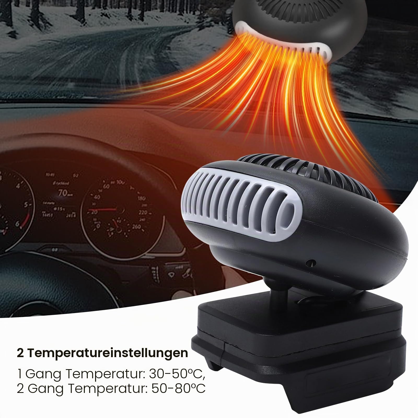 Eznaobo Auto Heizung mit Akku, 170W Heizlüfter Auto Heizun,Mini Akku Heizlüfter mit Kippschutz,2 Stufen (30-80°C),Tragbar Auto-Heizlüfter mit Kippschutz für Auto, Büro & Zuhause (2 Batterie)