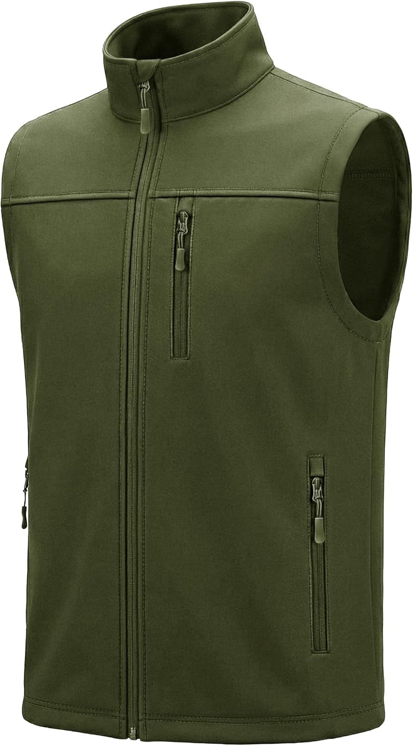 MAGCOMSEN Men's Lightweight Softshell Vest Outerwear Windproof Fleece Zip Sleeveless Jacket Golf Casual Hiking