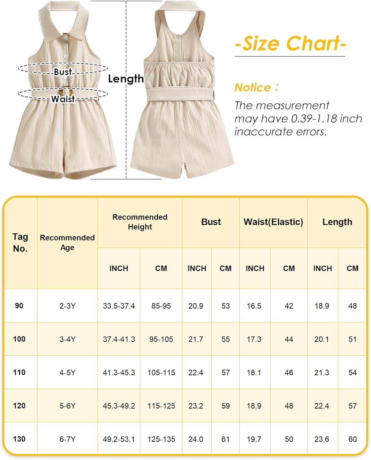 Happy Cherry 幼児 女の子 ノースリーブ/半袖 ワンピース ホルターロンパース 夏服 カジュアル ジャンプスーツ