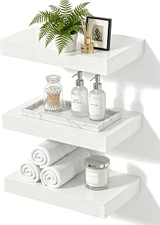 White Floating Shelves for Wall, 12 Inch Wooden Shelves Set of 3 | Pack White Floating Shelves, 33lbs Max Load, Hidden Brackets, Easy Install, Bedroom Living Room Decor Display Storage