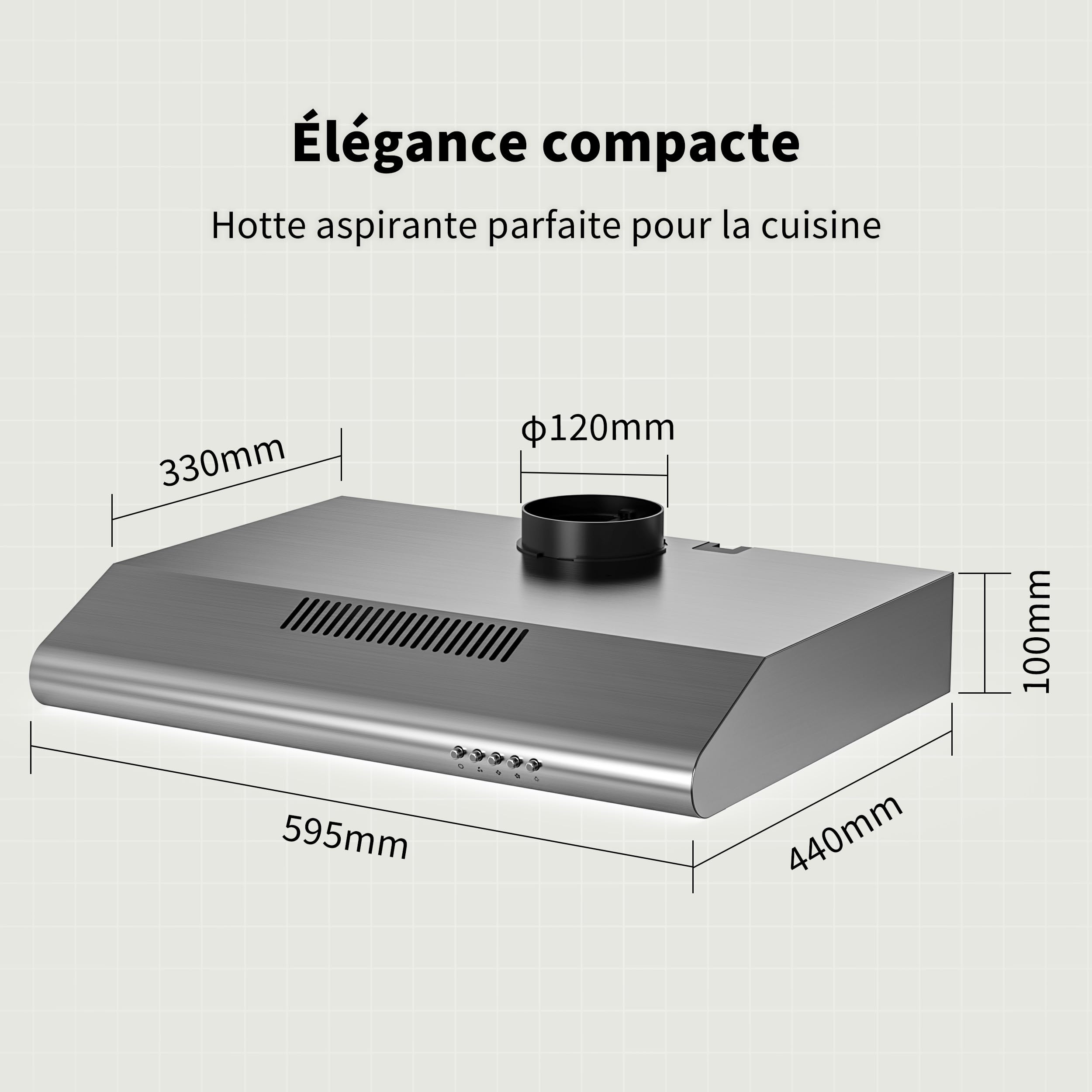 FIREGAS Hotte Aspirante 60 cm en Acier Inoxydable, 250 m³/h, Moteur Sans Balais, Classe A+, Silencieuse, Hotte Cuisine Encastrable ou Murale, Évacuation ou Recyclage
