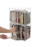 Beveetio Acrylic 2-Pack DVD Storage Box, Stackable DVD Case Holder Organizer With Door, Clear CD Storage Box For CDs, Blu Ray, Discs, Video Games, Holds Up to 34 Cases