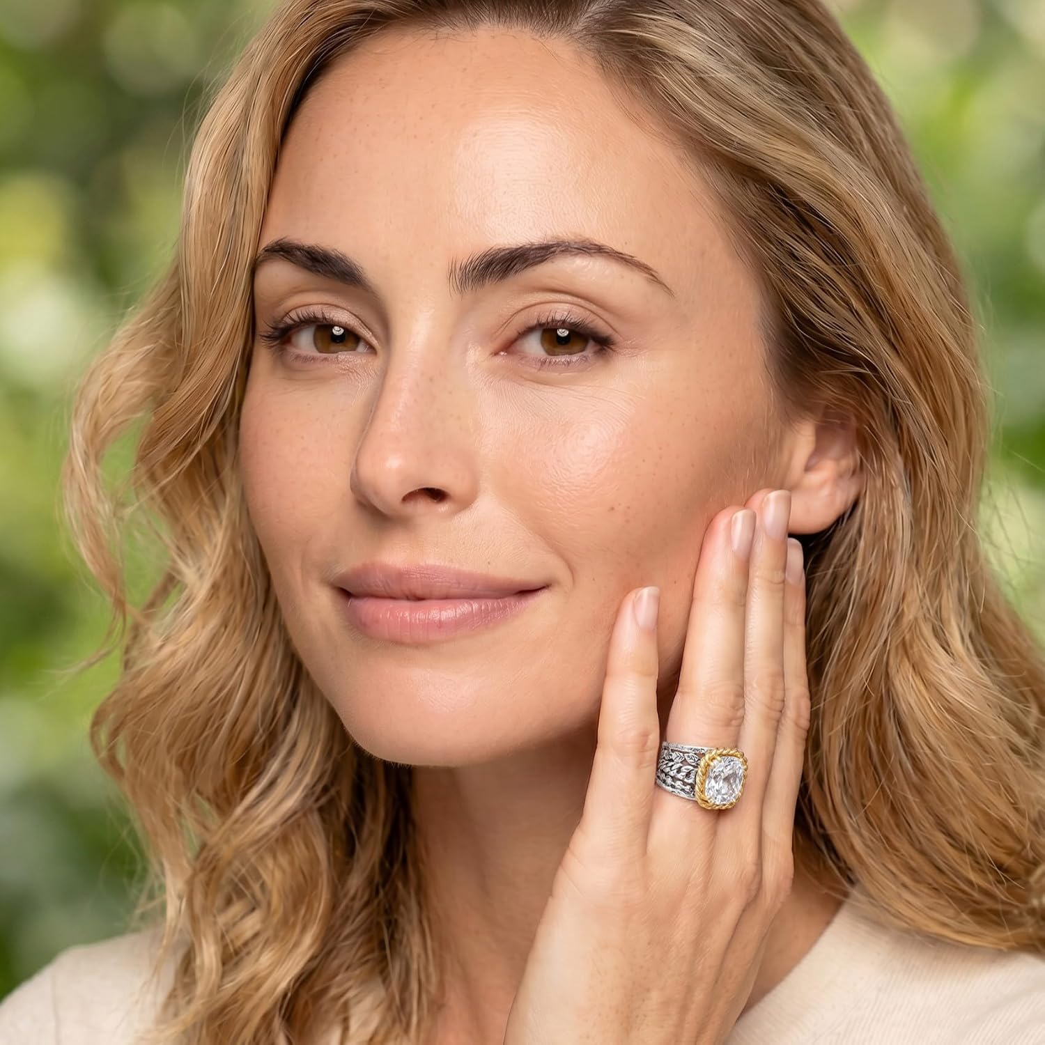 JEAN RACHEL JEWELRY 925 Sterling Silver Ring - Braid & Leaf Vintage Design with Cushion Cubic Zirconia - Hypoallergenic, Lead & Nickel Free - Artisan Handcrafted Statement Rings for Women