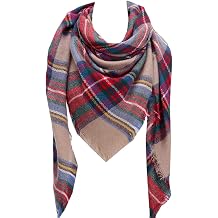 XNN Womens Fall Winter Triangle Scarf Classic Tassel Plaid Scarves Warm Soft Chunky Large Blanket Wrap Shawl Scarves