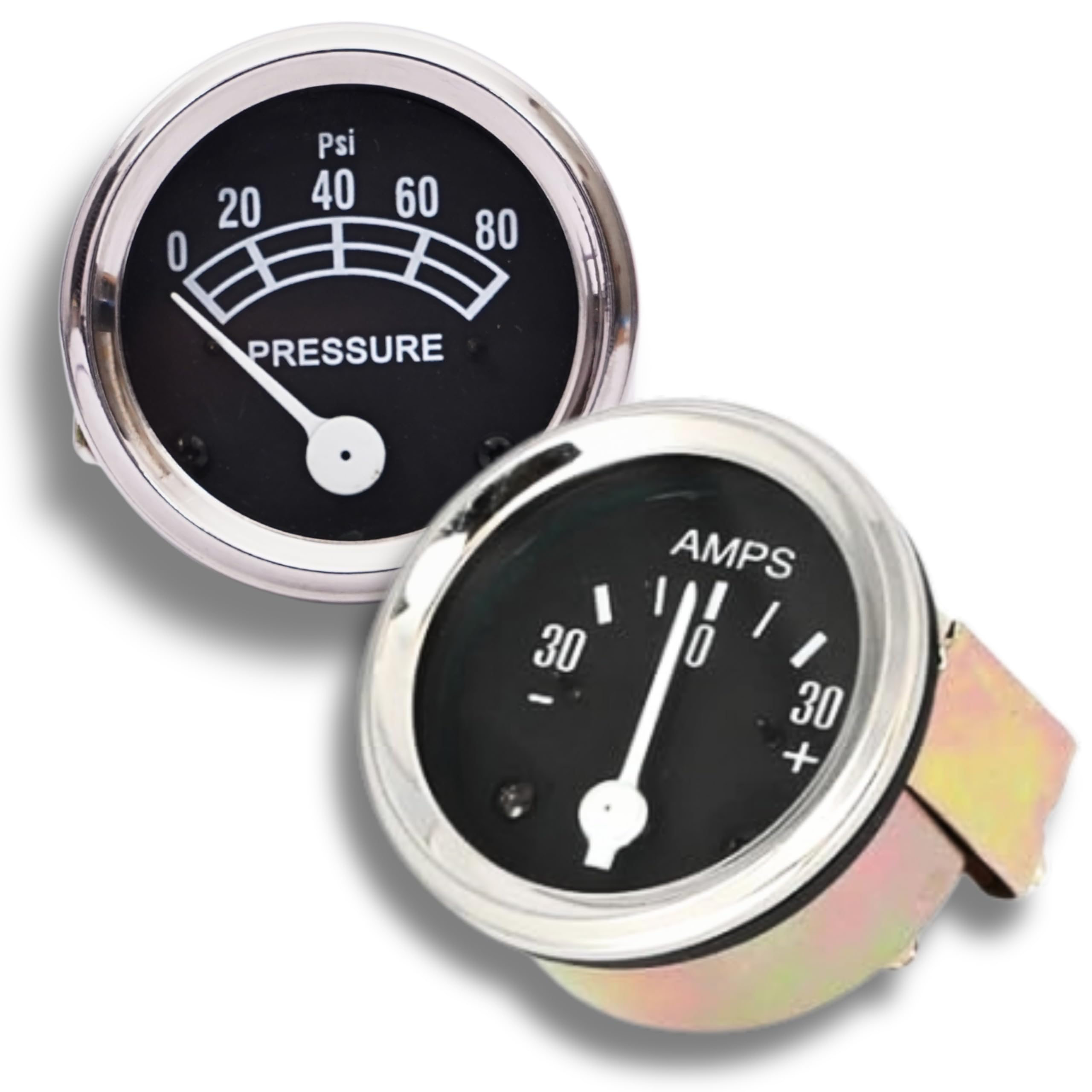 VR Autopedia Amp Meter Oil Pressure Gauge kit (30-0-30, 0-80 PSI) with 2" Chrome Bezel for Ford Tractor 2N 8N 9N NAA 601 70 801 901 2000 4000 | FD