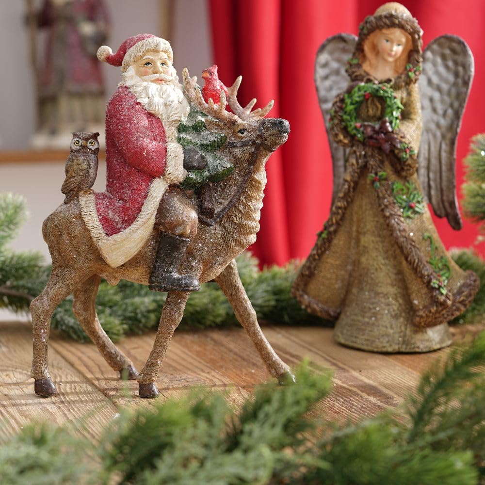 VILLA ITALIA Weihnachtsschmuck - Weihnachtsfigur - Weihnachtsmann auf Rentier 28 cm - Weihnachtsbaum - Weihnachten - Weihnachten - Weihnachten - Weihnachten - Weihnachten - Geschenk - Schnee