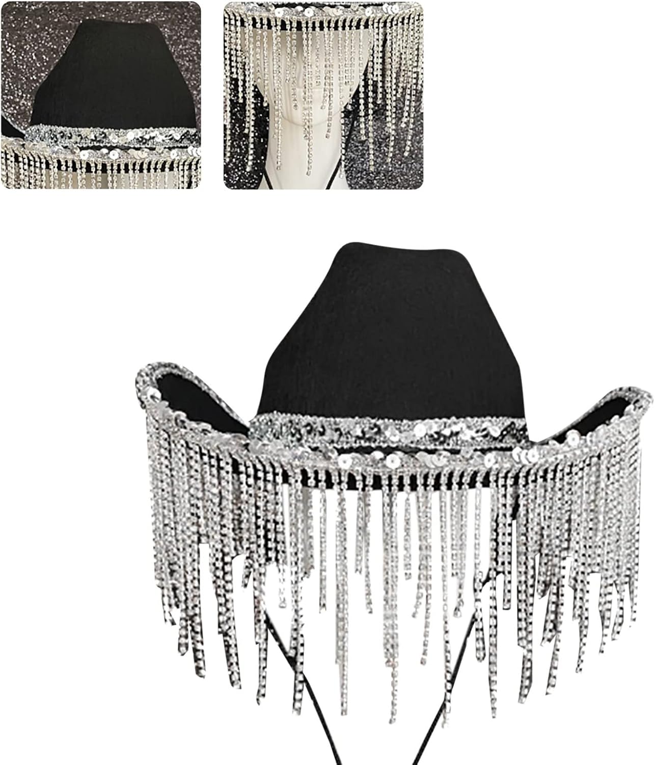 for Adult Hat with Sequins Rhinestones Fringe Fit Most Women for Theme Party Black White Pink