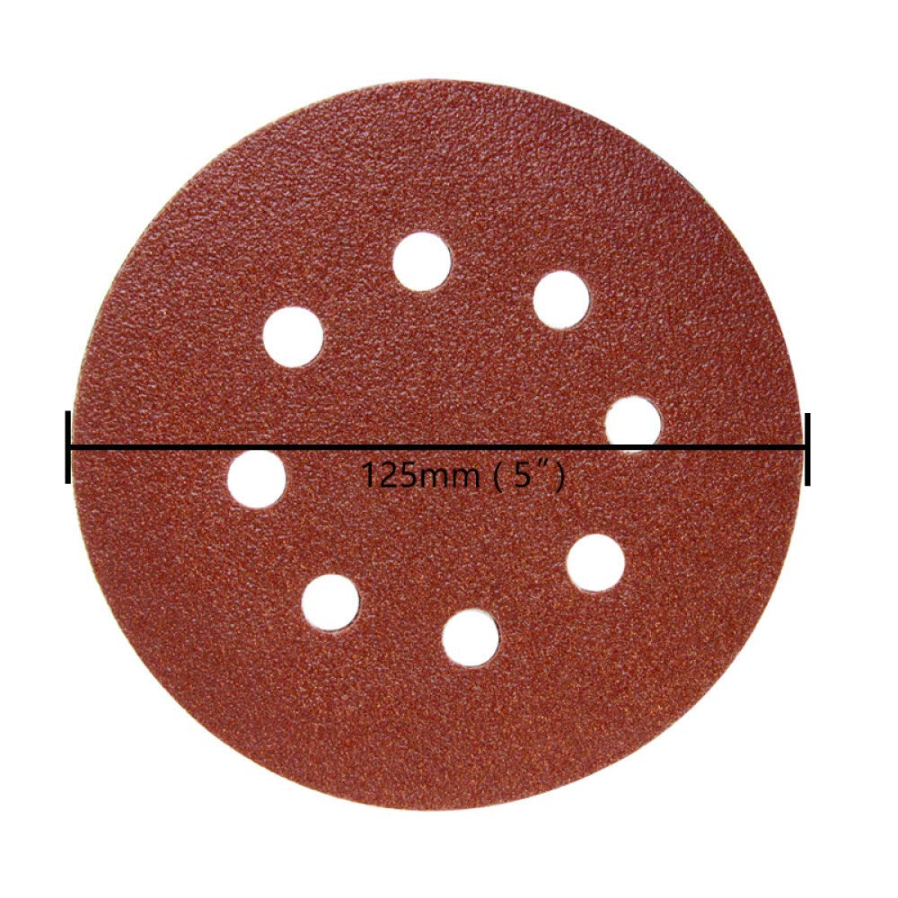 100 pezzi 125 mm 5 pollici Carta vetrata abrasiva Levigatura Disco a 8 fori Gancio e amp; Grana di carta vetrata ad anello 60~1500 per accessori per strumenti di lucidatura, grana 180