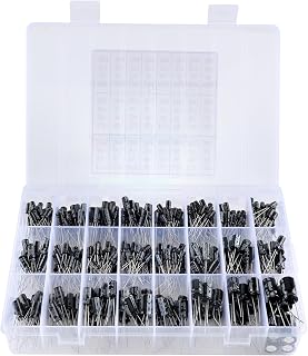 24 Value 500pcs Aluminum Electrolytic 0.1uF-1000uF Capacitor kit, 16~50V Capacitor Assortment Radial Lead Type Range with Assortment Box