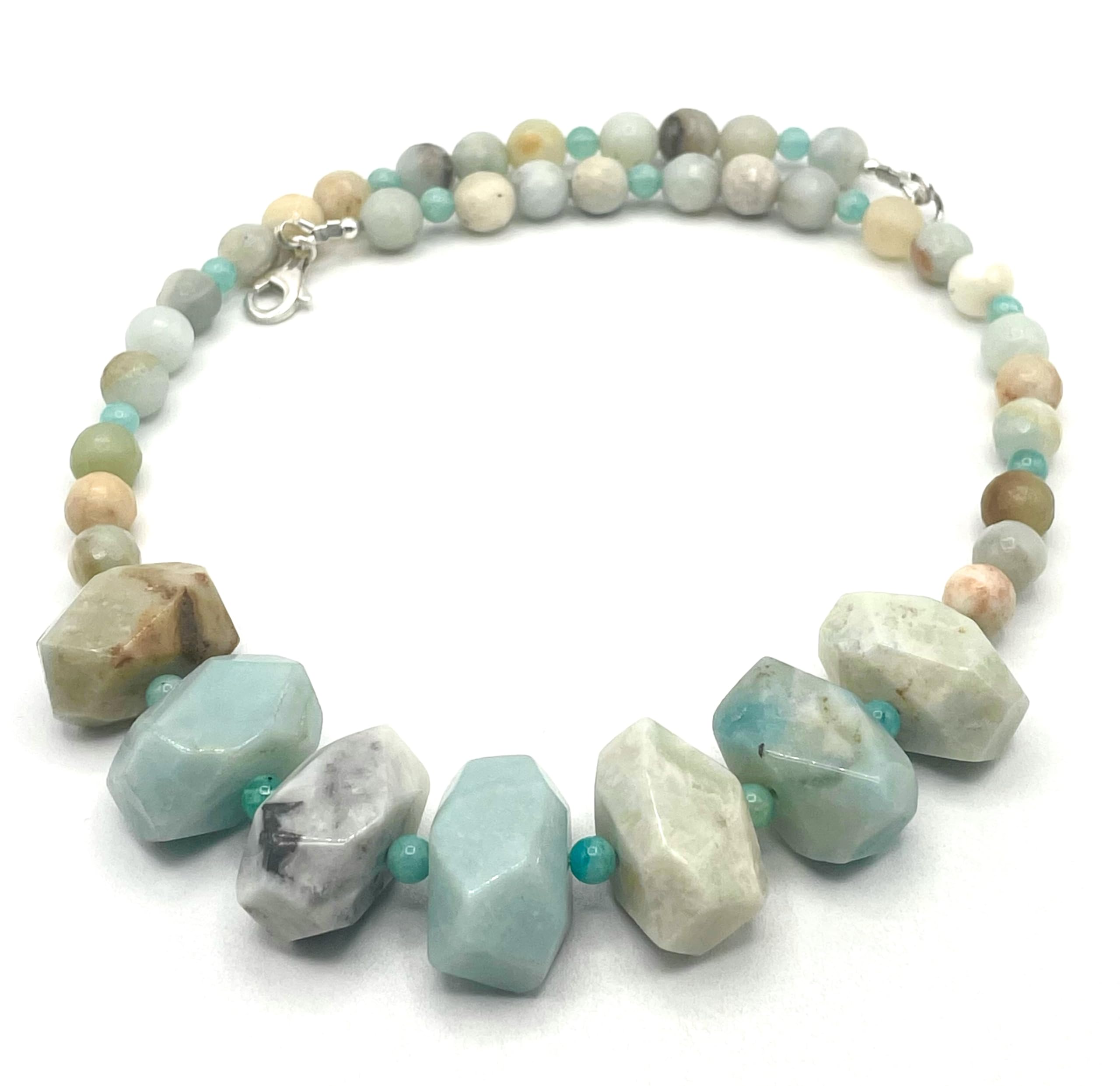 Amazonit Halskette, Naturstein Choker, 925 Sterling Silber, italienischer Edelstein Schmuck, März Birthstone Geschenk für sie, Made in Italy