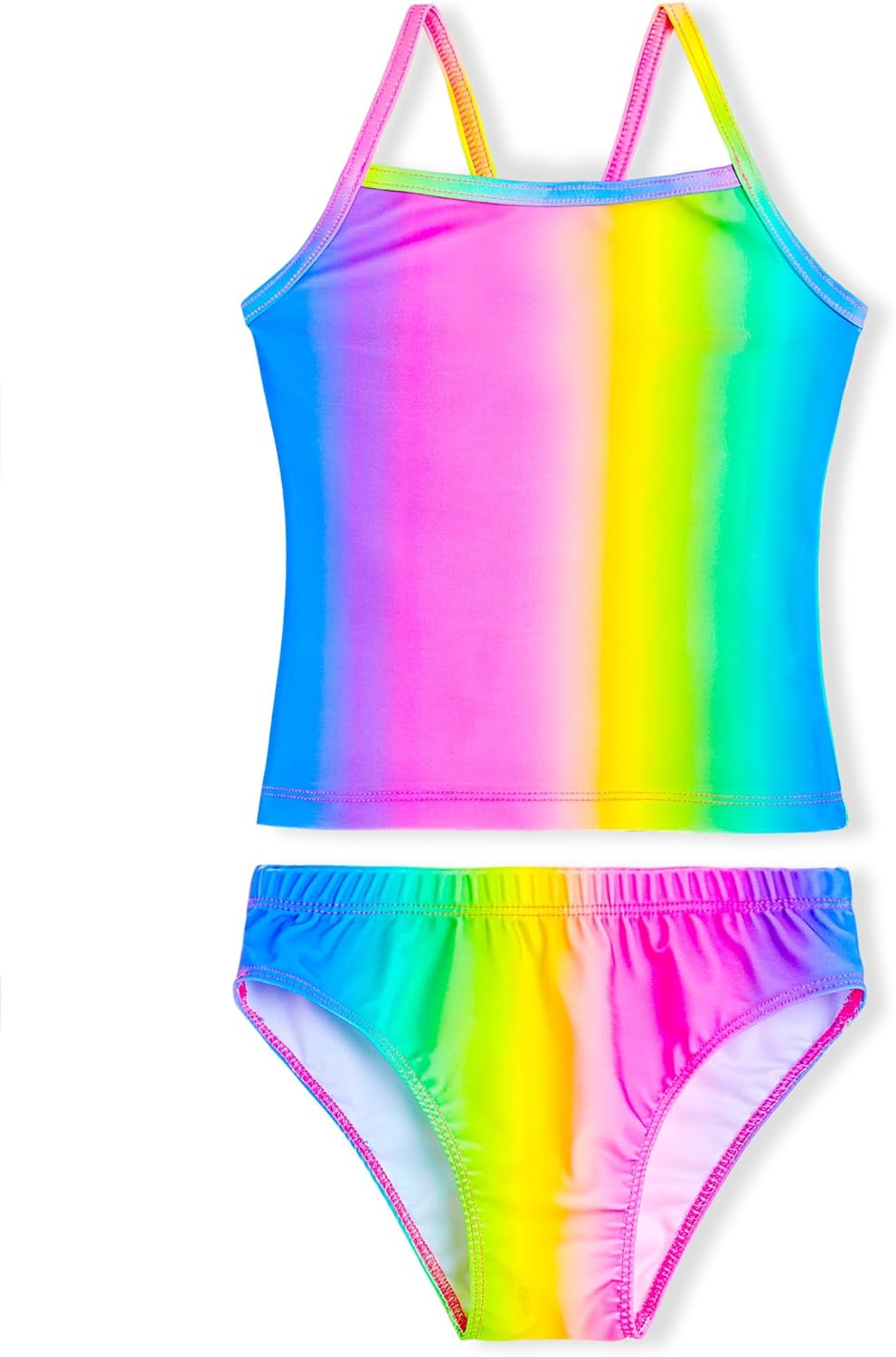 Girls Tankini Swimsuit Two Piece Bathing Suit Colorful Toddler Kids Ruffle Swimwear Adjustable Strap Summer Beach