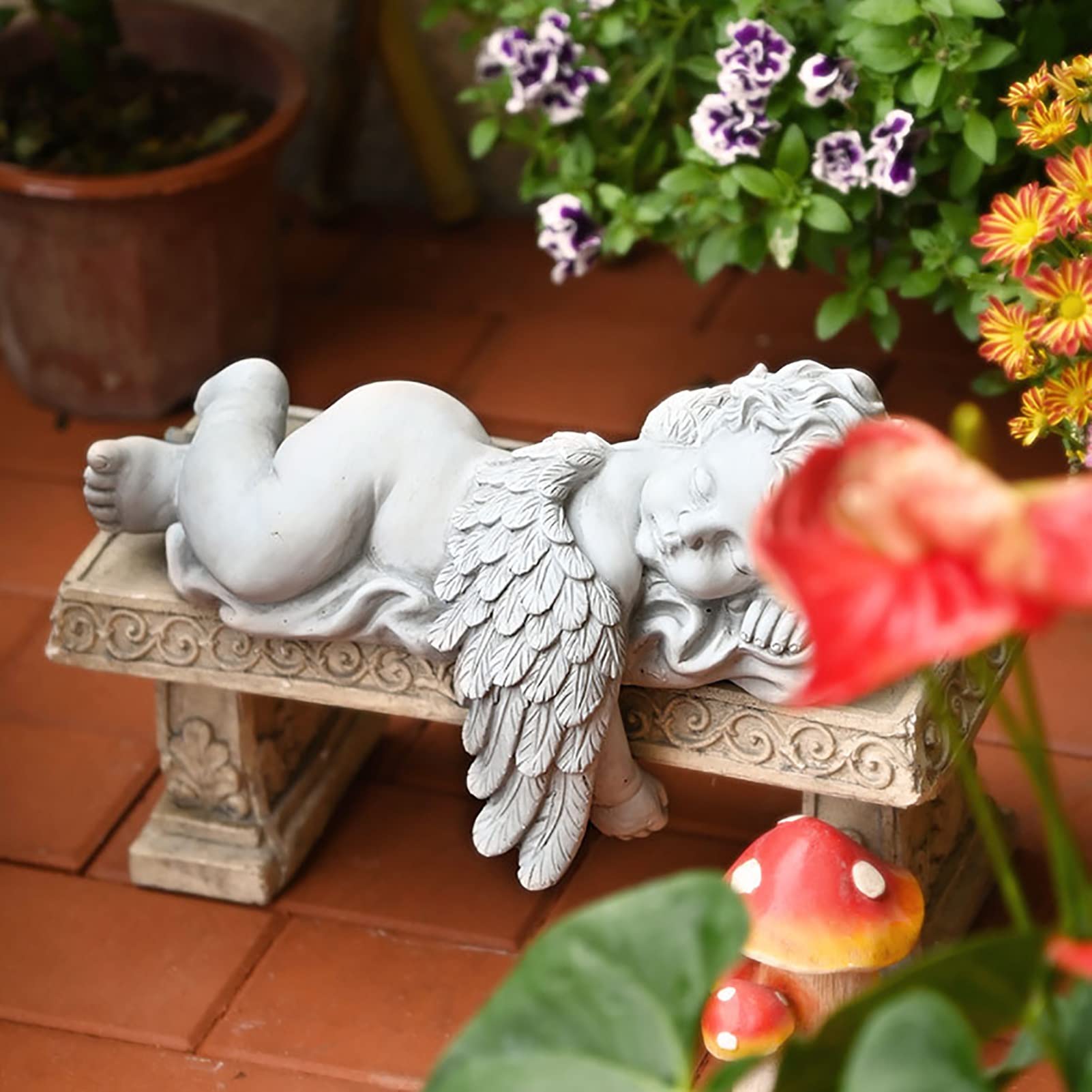 Schlafender Engel Steinfigur | Nymphe Putten Fee Garten Ornament Dekor - Österreich