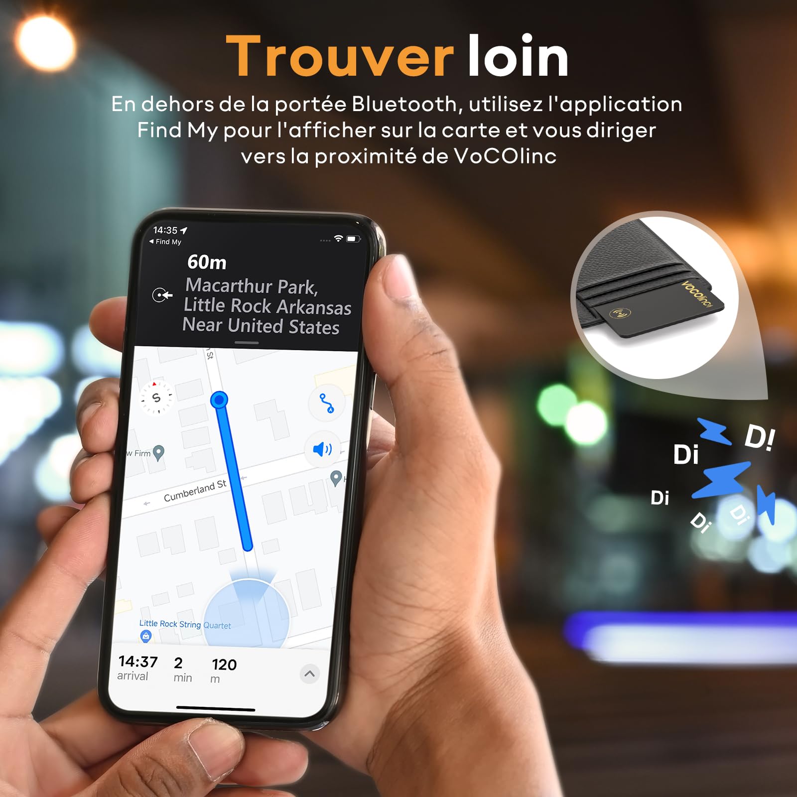 VOCOlinc Rechargeable Wallet Tracker Card Ultra Fin, Air Tag Traceur Carte Lot de 2, Bluetooth Localisateurs d’Objets Compatible avec Apple Localiser (iOS Uniquement) pour Portefeuille Bagages Valise