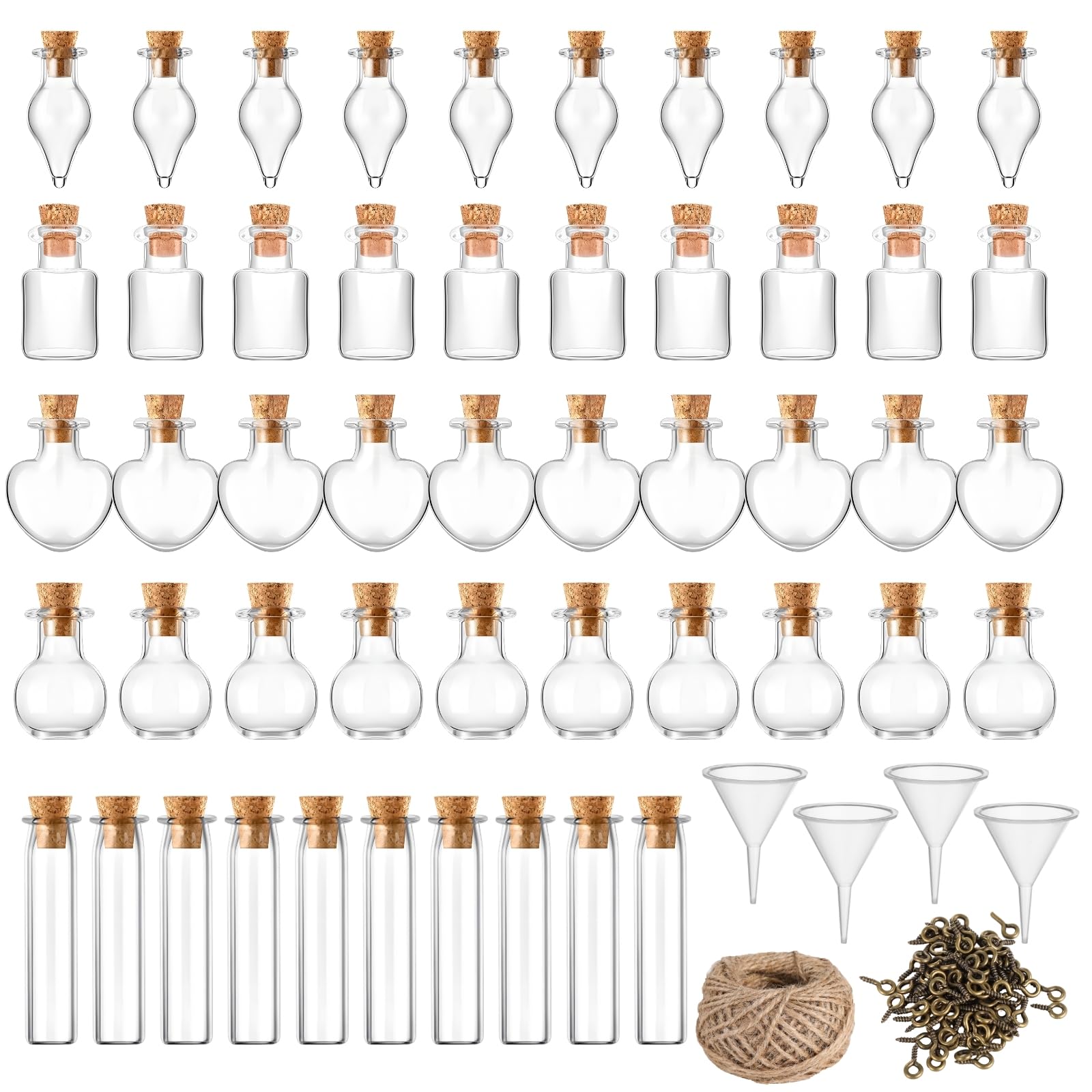 Botellas de vidrio pequeñas para manualidades con cuerda y tornillos de ojo