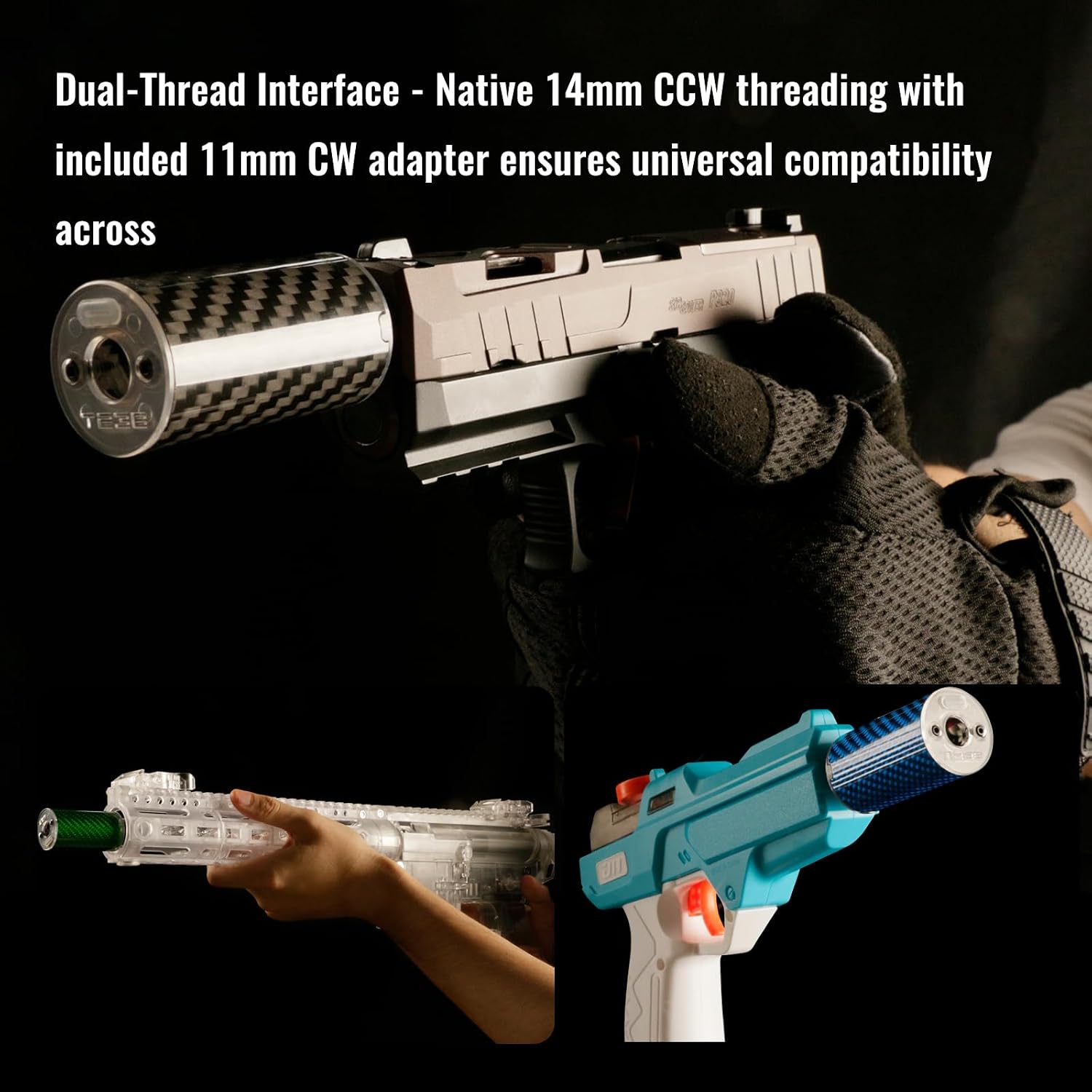 T238-Nano Airsoft Tracer Unit, Carbon Fiber Mini Tracer with 14mm CCW Thread Interface and Type-C Charging Port, 14mm CCW to 11mm CW Adapter