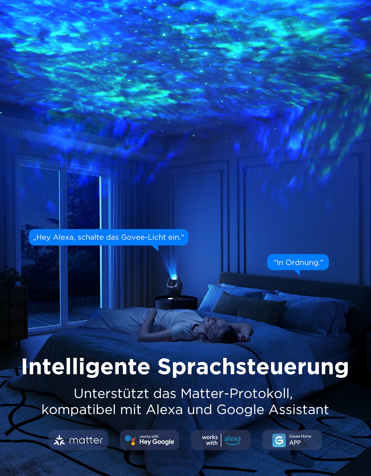 Govee Nebel Sternenhimmel Projektor LED, RGBW 7-Zonen, Matter & Alexa Kompatibel, Smart Timer