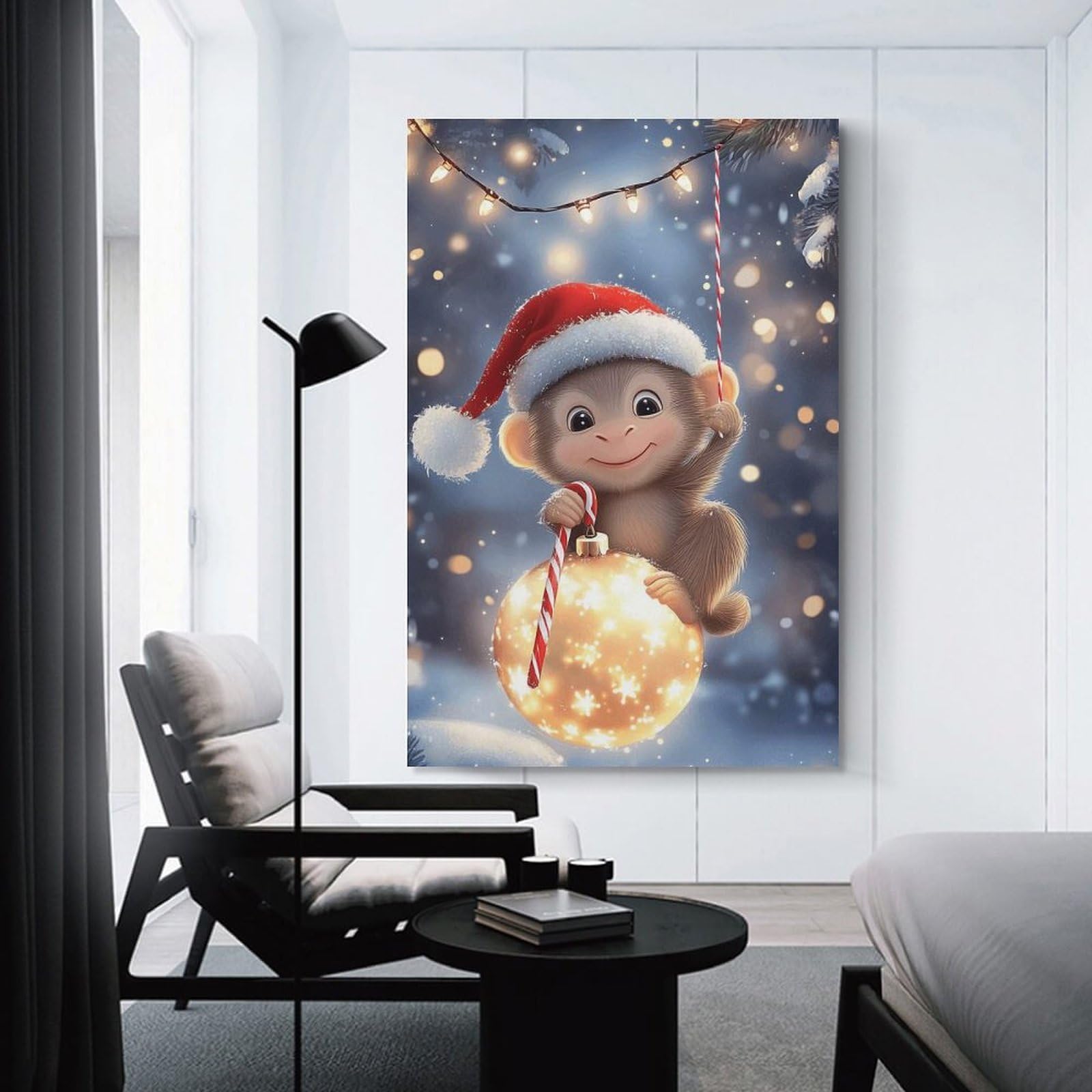 Junmoney Unframe-Style-19 Canvas Wall Decor Christmas Monkey Ornament, 24X36inch(60X90cm), For Lounge Decor, Bedroom Walls Or Flats, Eye Catching Artwork For Blank Walls
