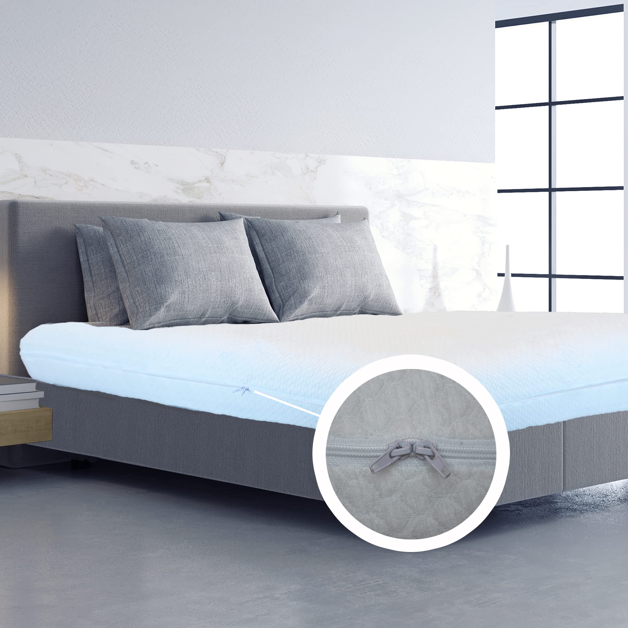 SONIT - Protège-matelas double avec fermeture éclair - Housse de matelas pour lit double 160 x 190 cm - Anti-acariens hypoallergénique et respirant
