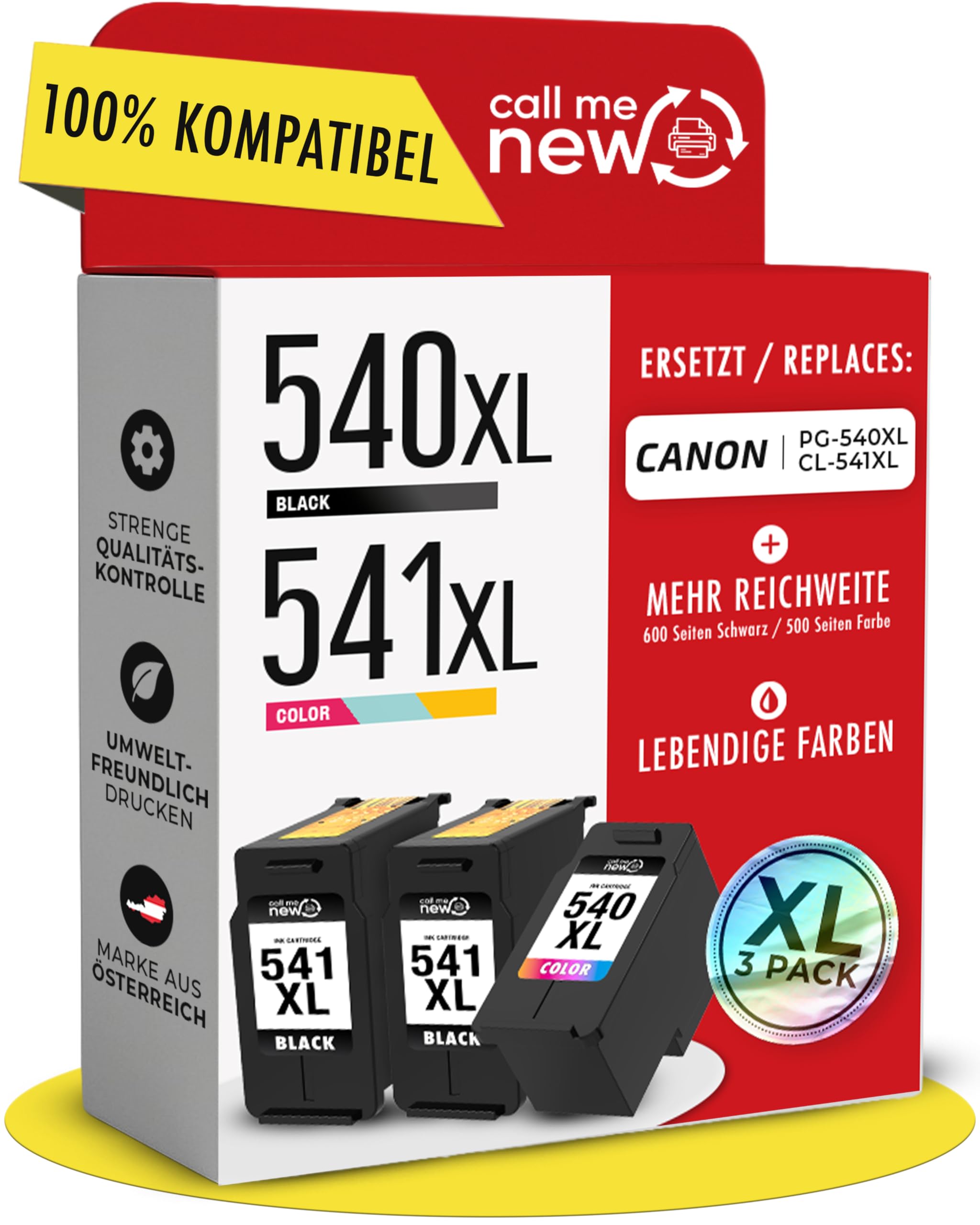 540XL & 541XL wkłady do drukarki – kompatybilne z kartridżami do drukarek Canon 540 541 (PG-540XL czarny i CL-541XL), zasięg XL, inteligentny chip, zamiennik do Canon 540 XL i PG540 – 3