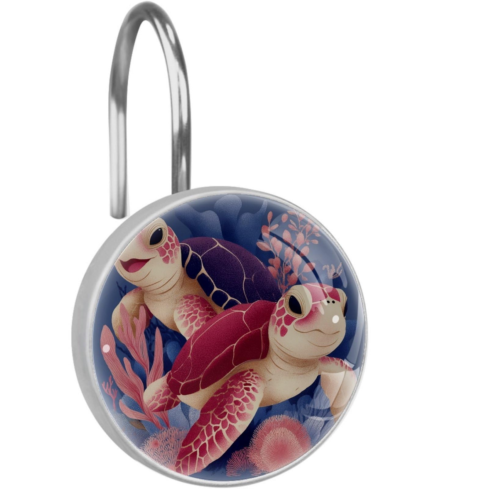 VAPOKF Decorative Shower Curtain Hooks, Cartoon Turtle Rustproof Stainless Steel Shower Curtain Rings for Bathroom, Shower Curtain Hangers for Shower Rod, 12 Pack