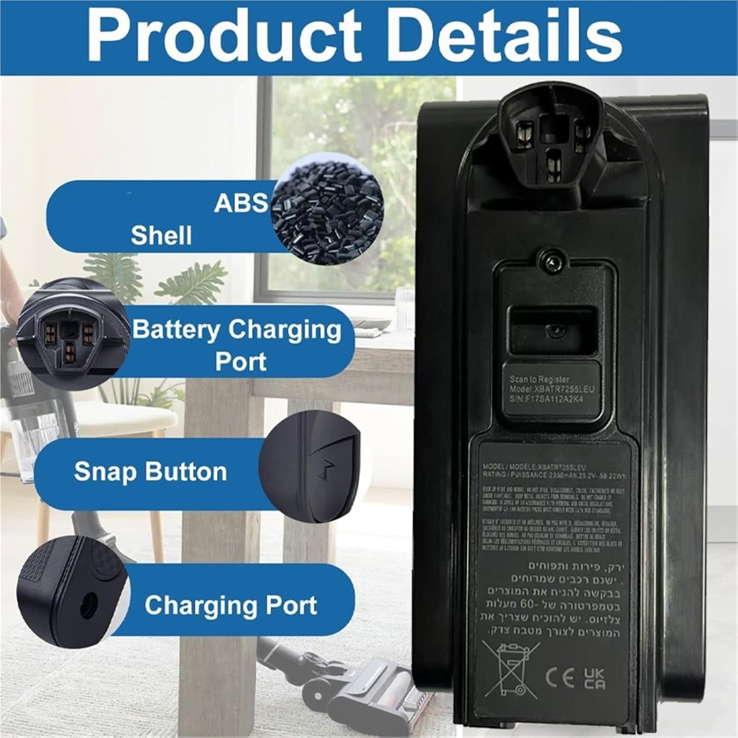 IZ862H 25.2V 2350mAh Battery Replacement, Compatible For Shark, XBATR7255LEU IZ862H Cordless Vacuum Cleaners