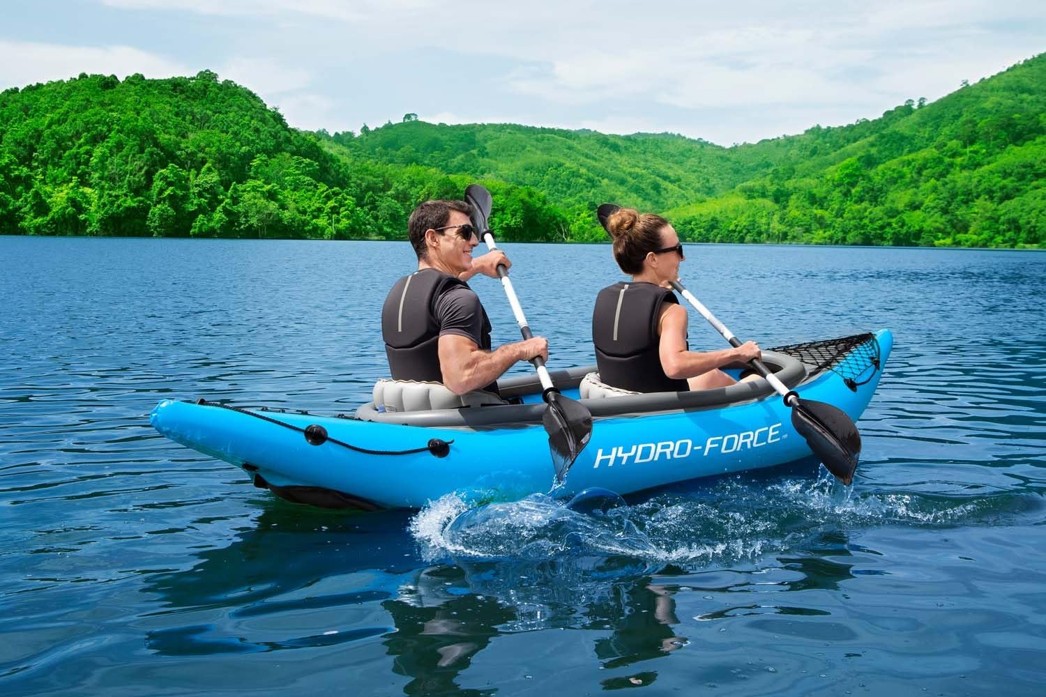 Bestway | Hydro-Force Cove Champion X2 Kayak| Inflatable Boat Set with Hand Pump, Paddles, Seats, Fins And Storage Bag | Two Seater
