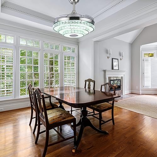 Miniatura 8 de RuiWing - Ventilador de techo de cristal Bluetooth de 42 pulgadas con luz y altavoz, lámpara LED de reproductor de música moderna, iluminación de