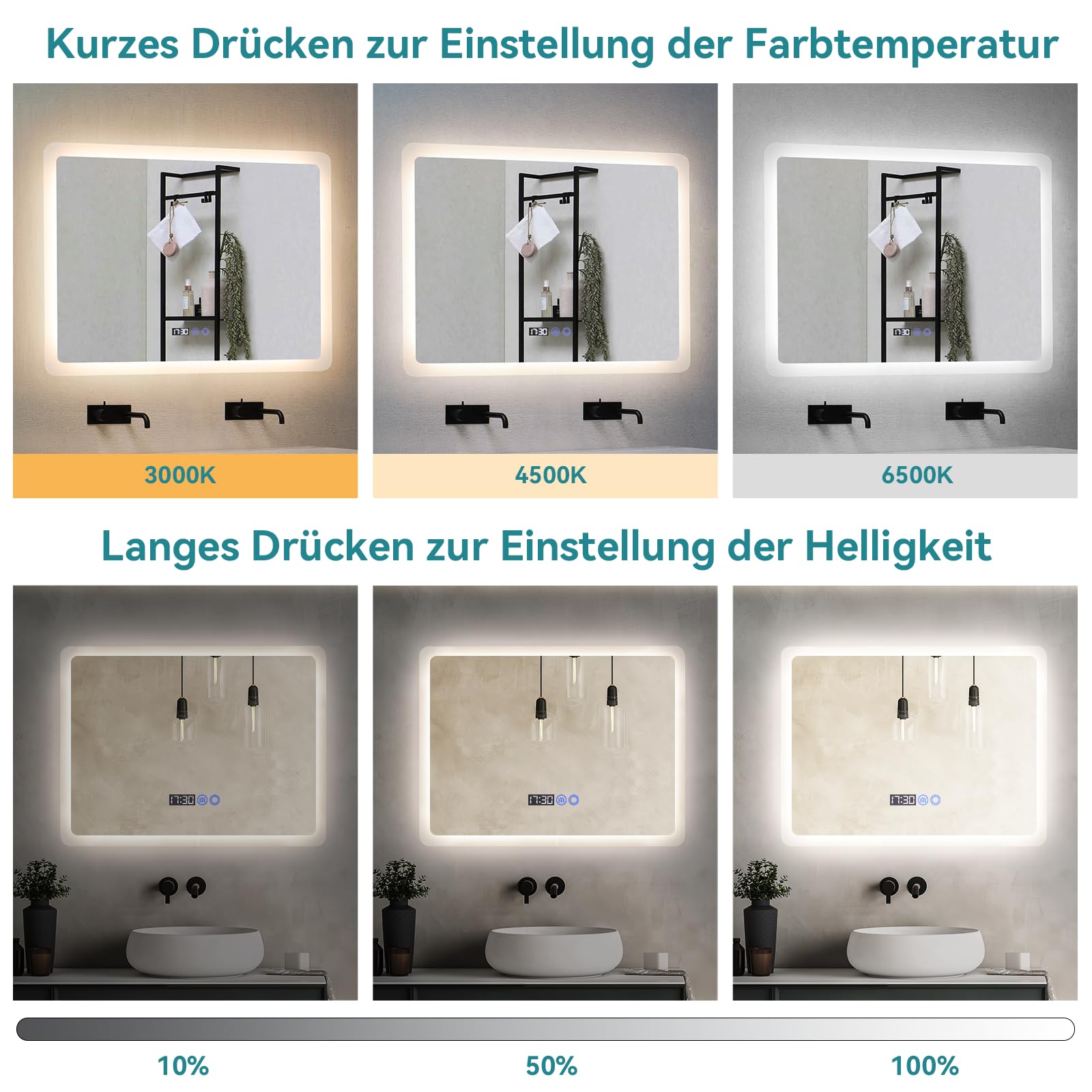 YU YUSING Badspiegel mit Beleuchtung 80x60cm Badezimmerspiegel LED mit 3 Lichtfarben Dimmbar, Beschlagfrei Wandspiegel mit Touch-Schalter, Spiegel Badezimmer Timer-funcktion, Gehärtetes Glas IP44