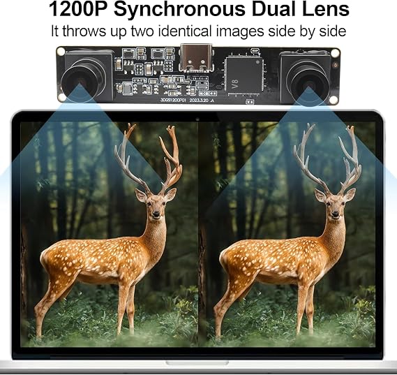 MMlove USB Stereo Camera Module,1200P 60FPS Global Shutter Dual Lens