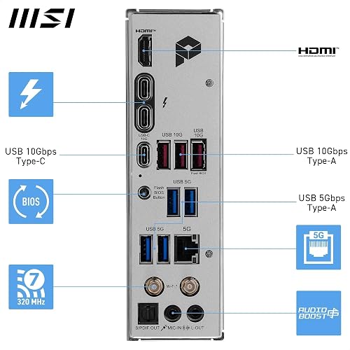 MSI PRO Z890-A WIFI Motherboard, ATX - Supports Intel Core Ultra Processors (Series 2), LGA 1851-90A SPS VRM, DDR5 Memory Boost (9066+ MT/s OC), PCIe 5.0 x16 & 4.0 x16, M.2 Gen5, Wi-Fi 7, 5G LAN - 6