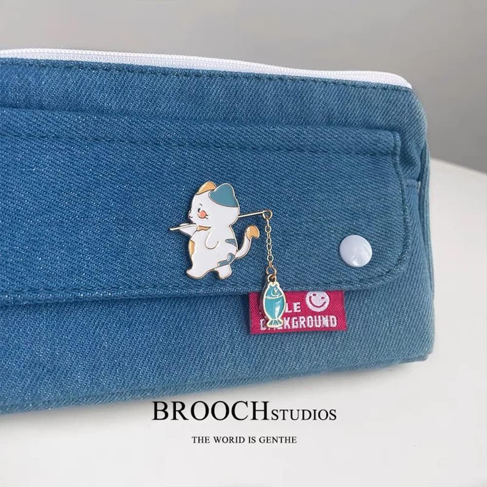 2 Pcs Cute Cat Lapel Pins for Backpacks Enamel Animal Pet Cat Fishing Brooch Pin Cartoon Lapel Badge Brooch Pin for Jackets Hat Bag