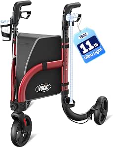 VOCIC Z25 3-Wheel Walker for Seniors, Foldable Rollator with 8'' Tires, Supports 300 lbs
