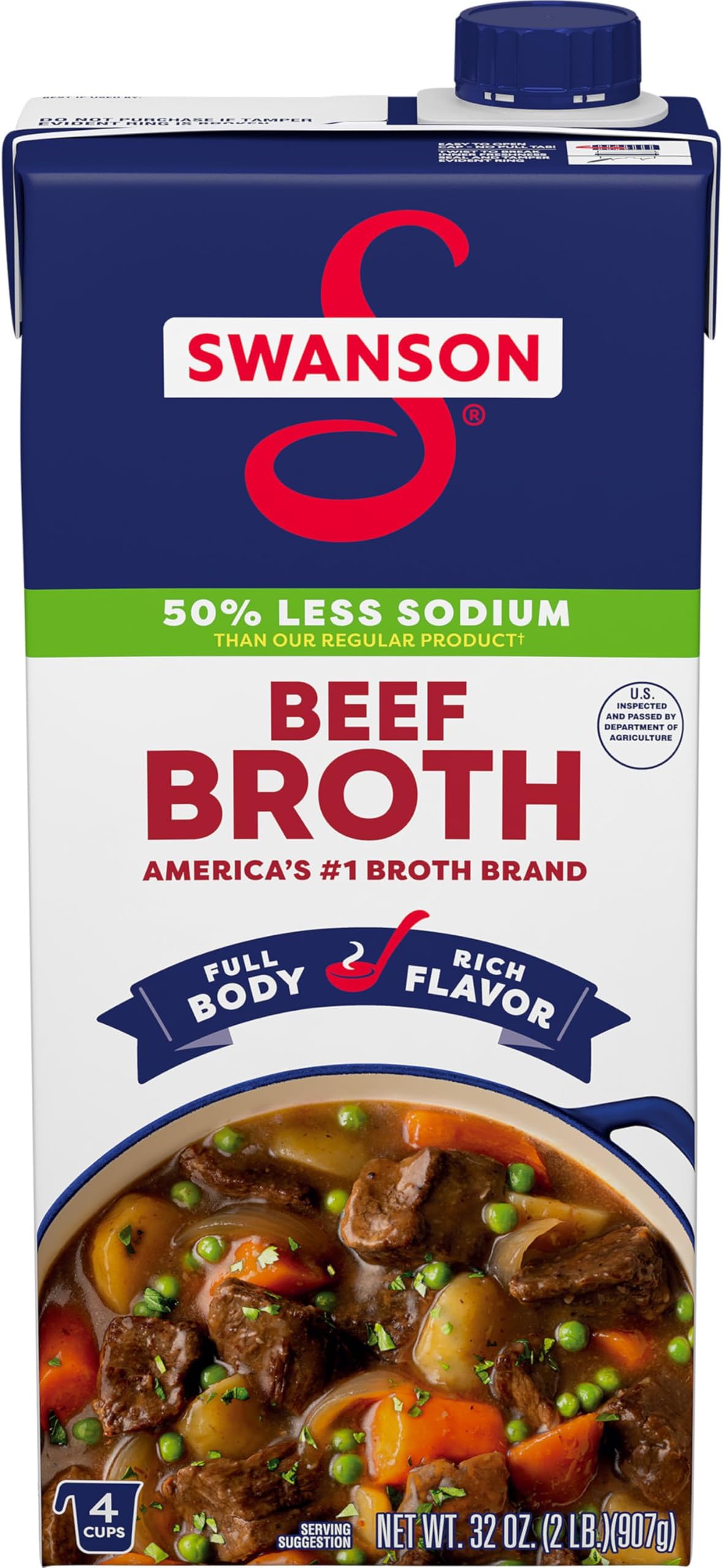 SWANSON S Lower Sodium Beef Broth, 32 oz Carton