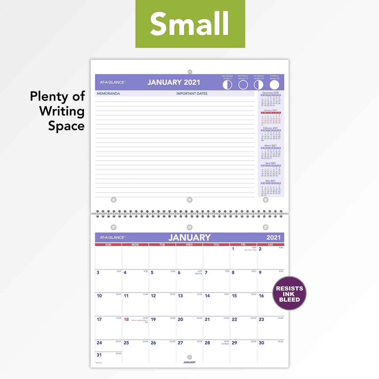AT-A-GLANCE, Wand- und Tischkalender 2021, 20,3 x 27,9 cm, klein, Spiralbindung (PM1702821)