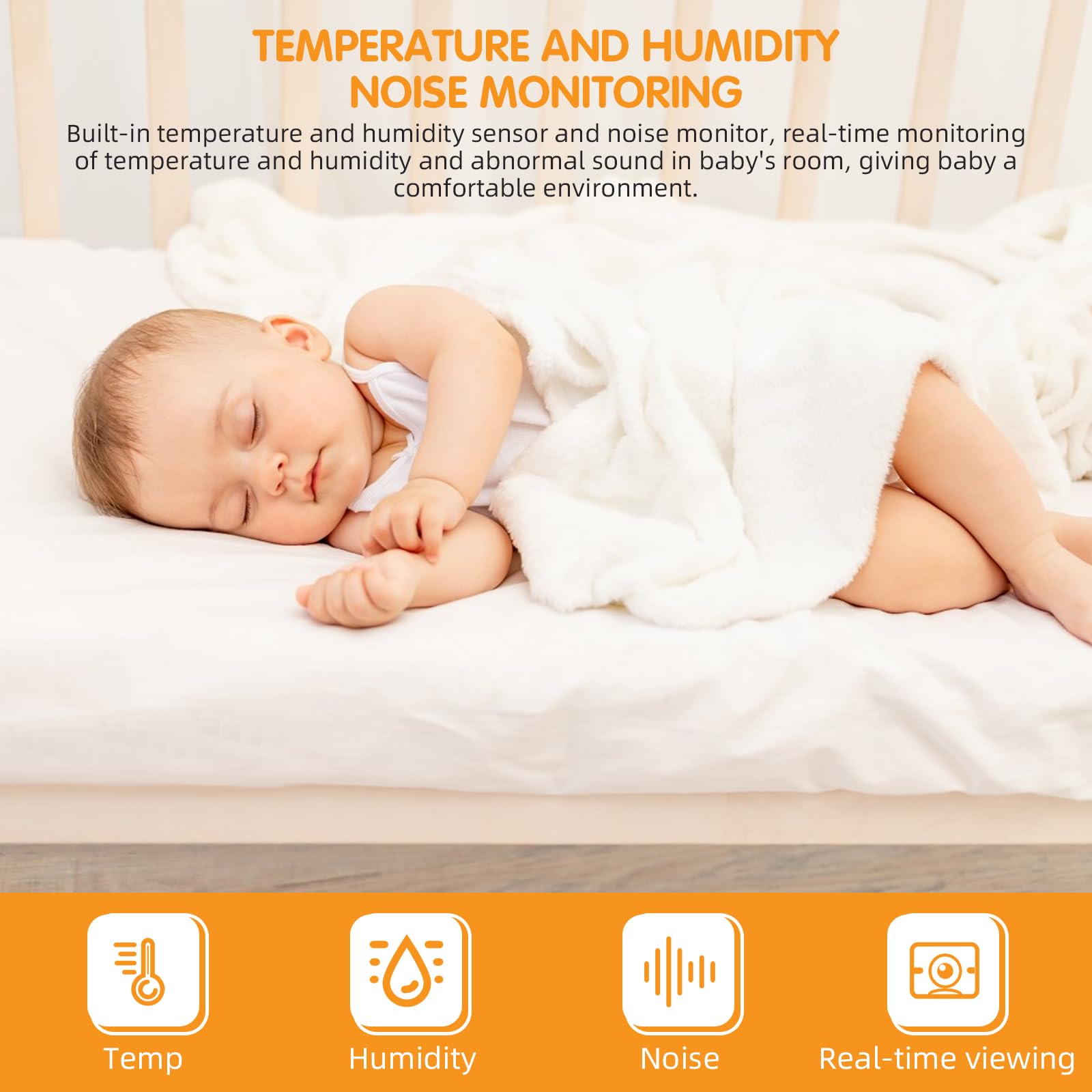 B1 Baby Monitor, telecamera flessibile Mountin Baby Monitor con audio a 2 vie, supporta il rilevamento di movimento/pianto/temperatura e umidità, visione notturna HD Smart Wifi Baby Monitor (blu