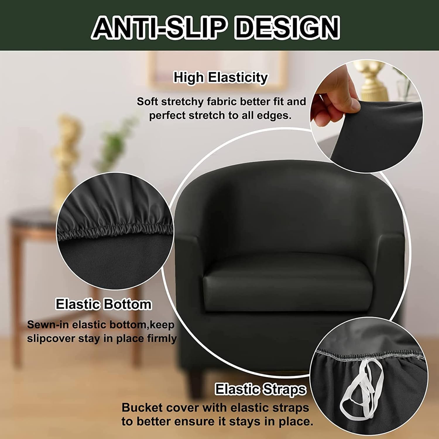 Pu Leather Club Chair Slipcover, Tub Chair Slipcover Waterproof Stretch Barrel Chair Cover Nonslip Armchair Covers, Removable Elastic Furniture Protector, for Living Room,L