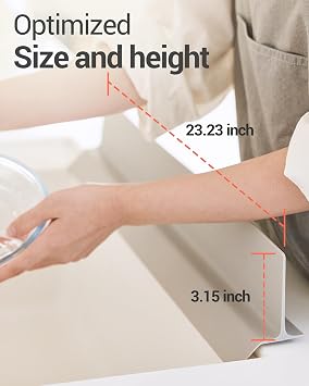 DEARCUS Kitchen Sink Splash Guard 23 Inch Soft Silicone Water Shield Keeps Clothes & Countertops Dry, Strong Suction Non-Slip, No More Wet Sleeves or Sore Arms Dishwasher Safe, Easy Install (Gray)