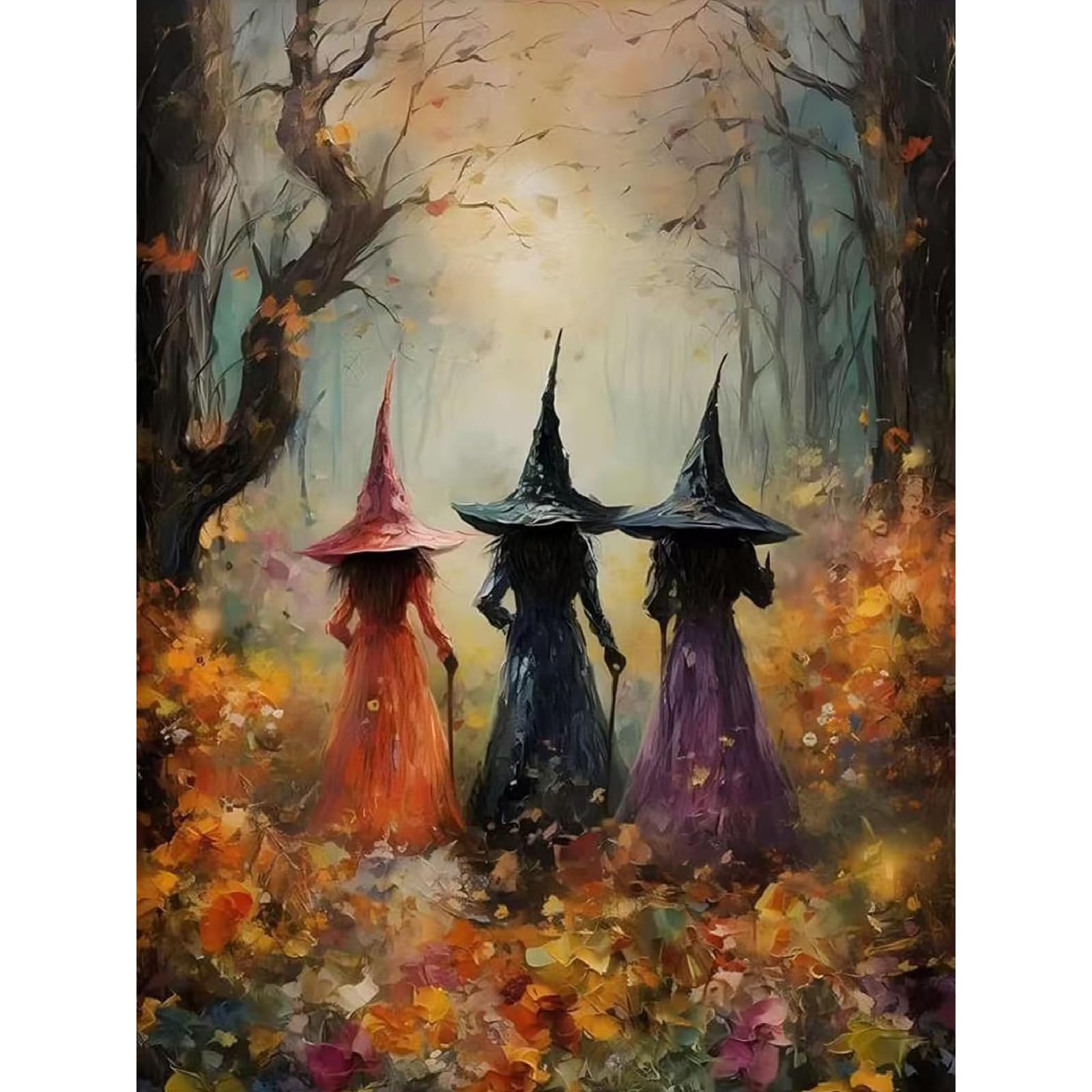 Jakener Paint Number-Halloween-26-4 Witch Paint By Numbers Kit For Adults Beginner,Halloween Easy Adult Paint By Number Kits On Canvas Diy Painting For Beginners Art By Numbers For Home Wall Decor 16X20inch