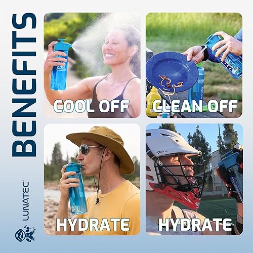 Miniatura 2 de Lunatec Botella de agua con atomizador de 25.4 fl oz de niebla, ducha e hidratación. 3 en 1 refrigeración, limpieza e hidratación con patrones de