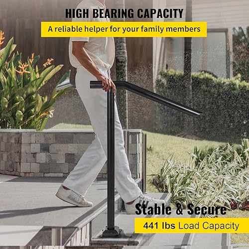 Miniatura 4 de Happybuy Barandilla de 3 pies, barandilla de escalera de hierro montada en el piso, pasamanos arqueados negros resistentes para escalones interiores