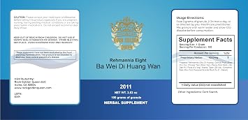 Ba Wei Di Huang Wan, Rehmannia Eight Decoction, Granule, 5:1 Herbal Extract, 100 Grams/Bottle