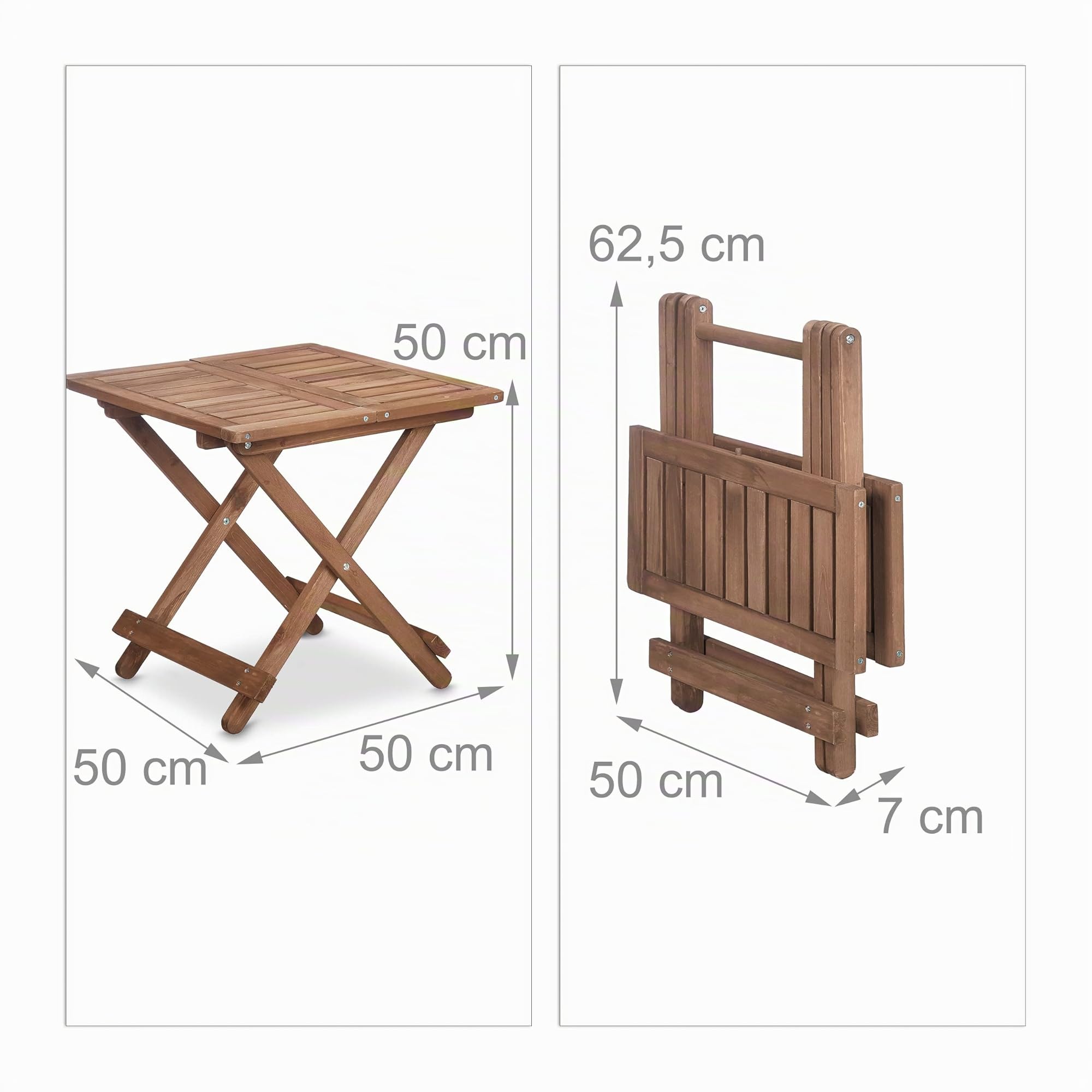 Relaxdays Tavolino Pieghevole Legno 50x50x50 cm Marrone