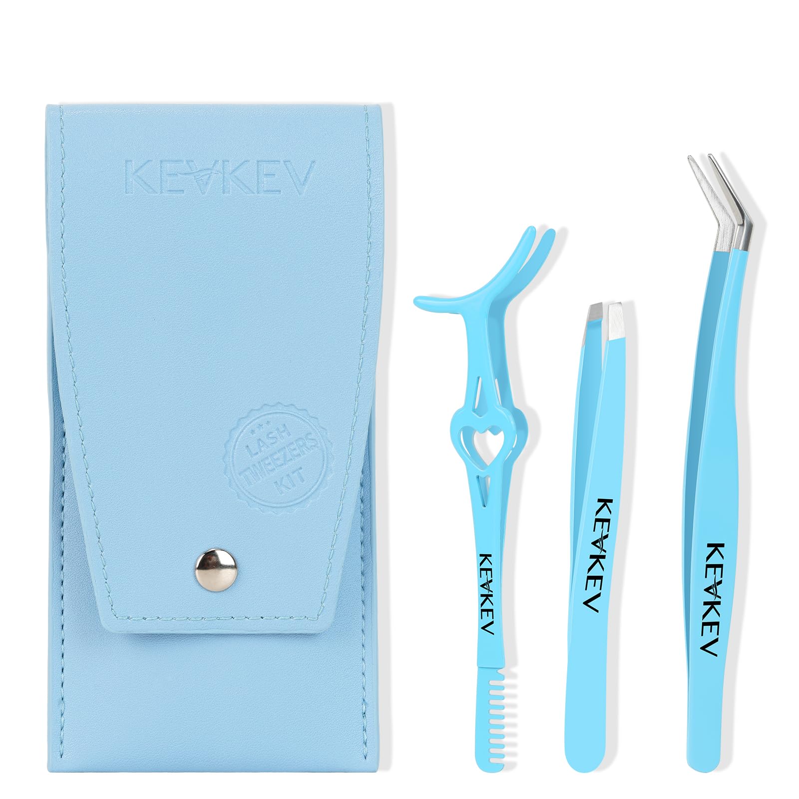 KevKev Lash Tweezers & Applicator Set - 3 in 1 Lash Extension Tool with Brush for False Lashes