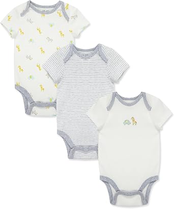 Little Me Baby Gender Neutral 3-Pack Short Sleeve Bodysuit Scratch Free 100% Cotton, Quick Snap Closures
