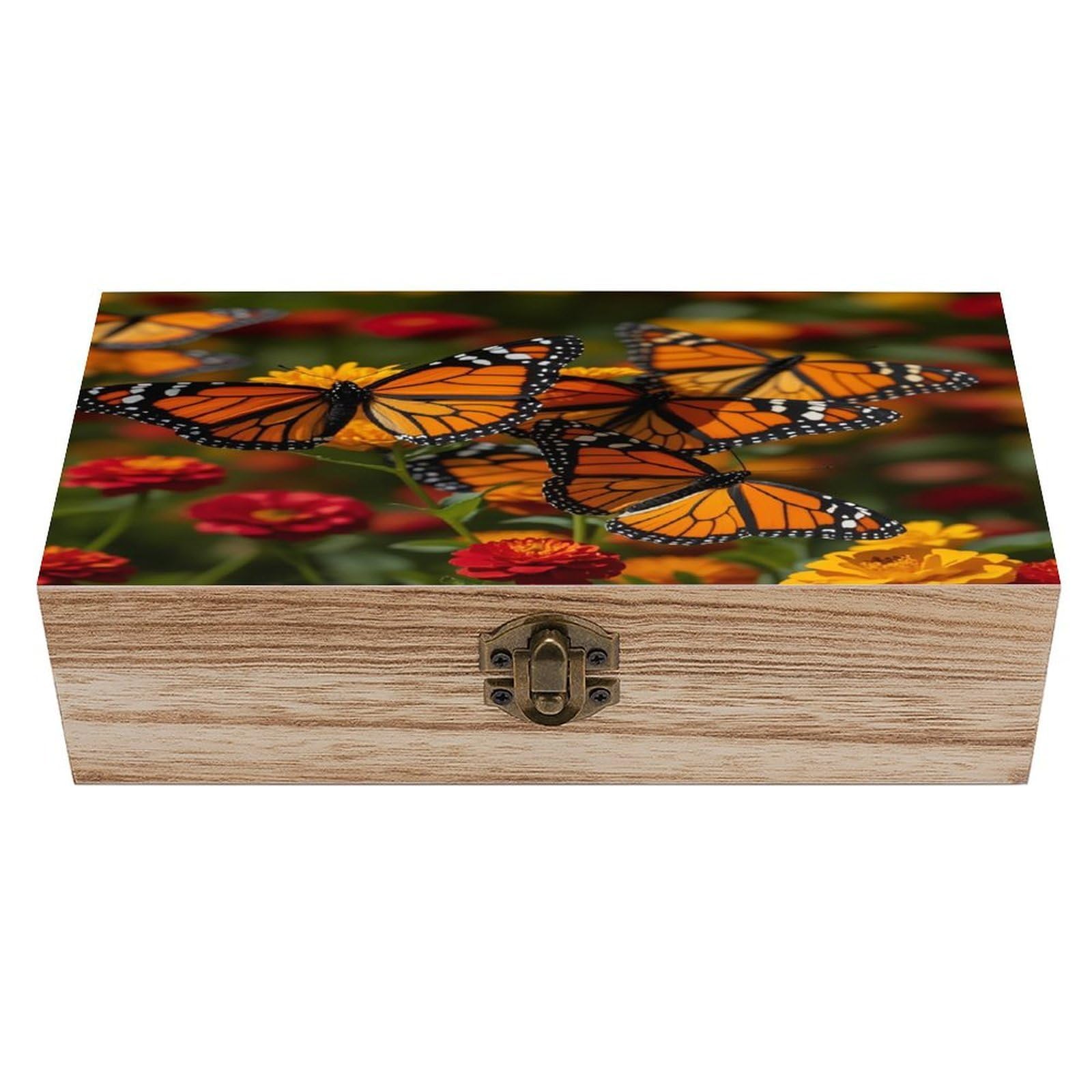 asbwuo Monarch Butterflies Wood Keepsake Box Wooden Box with Hinged Lid