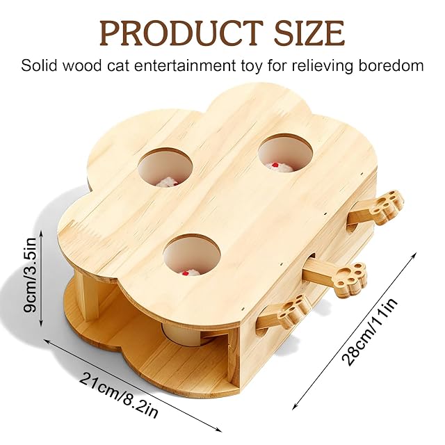 Foto 2 de 7 de 28 X 21 X 9 Cm Juguete Interactivo para Gatos de Madera, Madera Maciza, Juguete de Inteligencia para Gatos