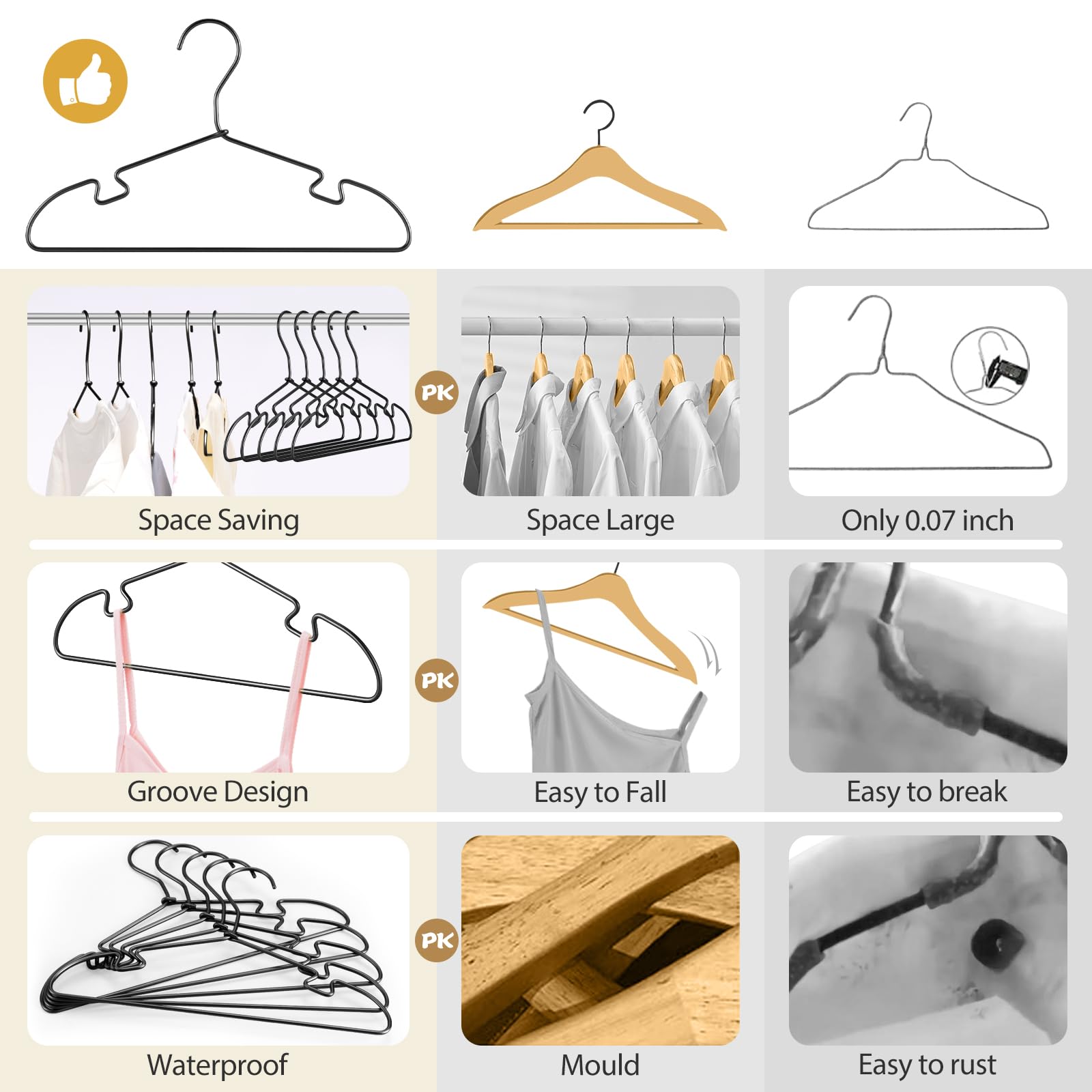 Percha de aluminio negro, colgador de bebé para niños de 12.6 pulgadas, colgador de metal resistente para armario, perchas para niños pequeños que ahorran espacio (30 piezas)
