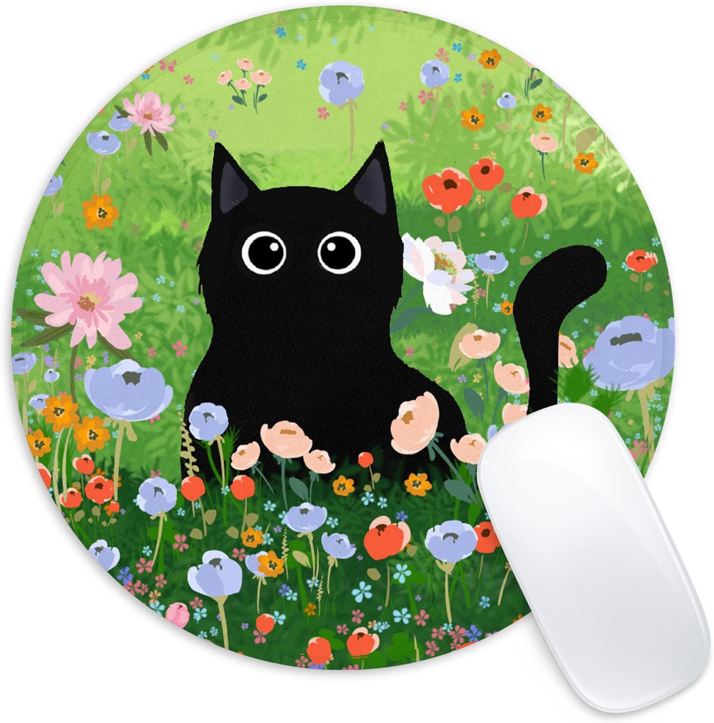 Black cat Round Mouse Pad,Funny Small Mouse Pad with Non-Slip Rubber Base,Mouse Mat,Home Office Decor Desk Accessories,8.7inch Round Mouse Pad 1