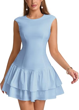 Parthea Womens Graduation Mini Dress Cap Sleeve Ruffle Hem Casual Flowy A Line Short Dress for Summer 2026