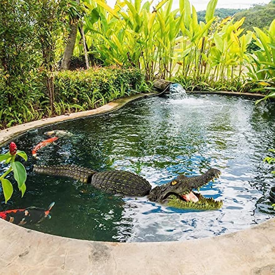 Miniatura 5 de Señuelo de cocodrilo verde, 31.5 pulgadas, cocodrilo flotante para piscina, estanque y decoración de patio al aire libre, también sirve como figura